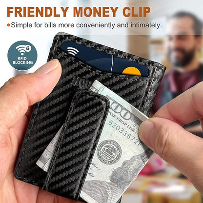 Magnetic Closure Slim Wallet with Money Clip Gift Boxed,Genuine Leather Front Pocket Wallet for Men, 3.9"x 2.9", RFID Blocking