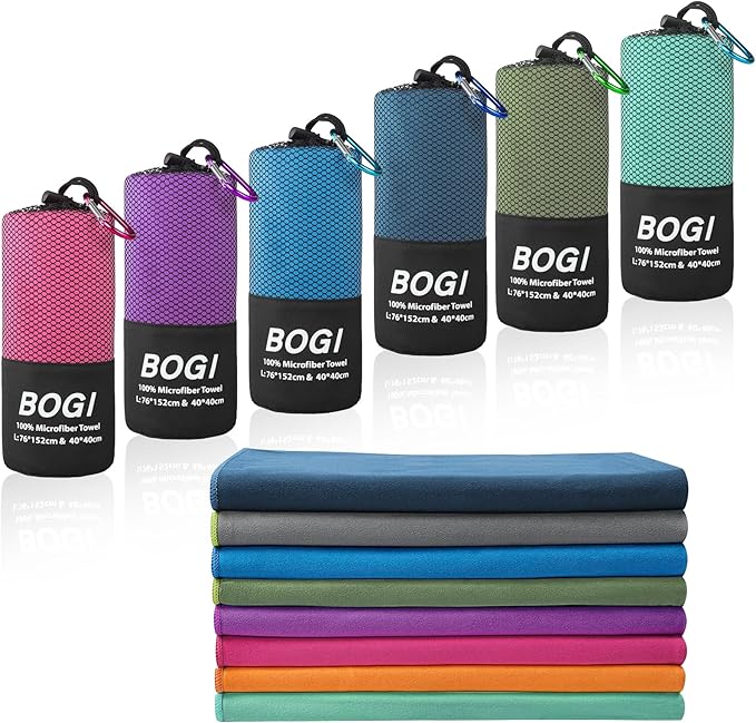 BOGI Microfiber Travel Sports Towel-Quick Dry Travel Soft Lightweight Absorbent Compact Sports Towel for Camping Gym Beach Bath Yoga Swimming Backpacking (L:60''x30''+16''x16''-Mint)