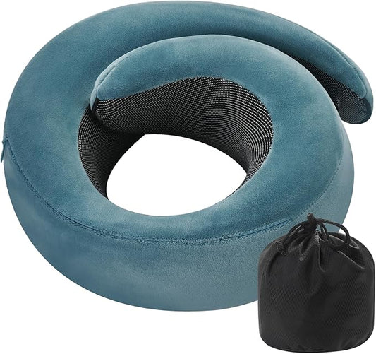 REDOFF®Travel Pillow for Neck Support, Memory Foam Neck Pillow for Airplane, Car, Office - Adjustable Strap with Magic Tape, Breathable & Portable with Storage Bag（Peacock Blue