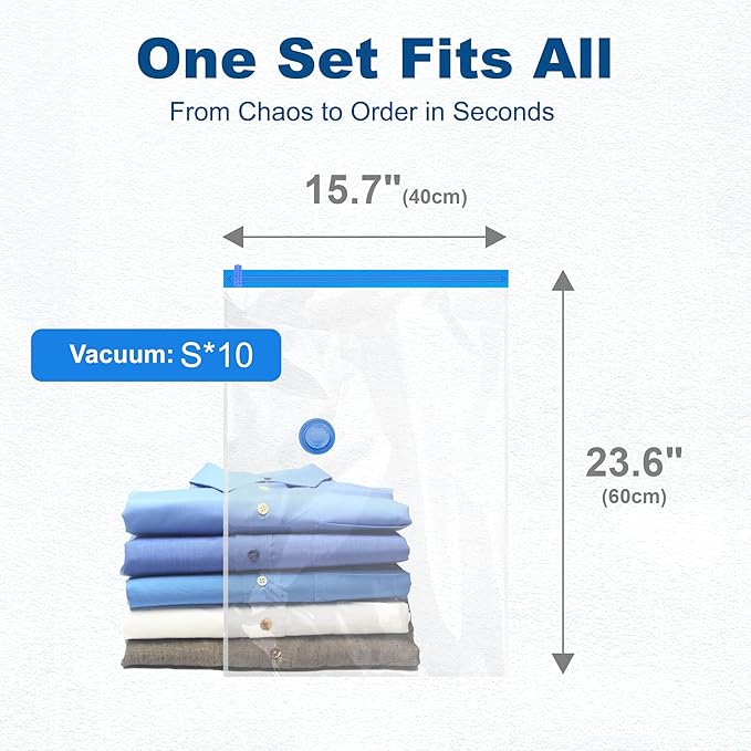 HOUSE DAY 10 Small Vacuum Storage Bags with Pump,Space Saving Vacuum Seal Bags For Clothing Travel, Vacuum Storage Bags For Clothes, Blankets, Moving, Camping, Toys, Reusable & Durable, Hand Pump