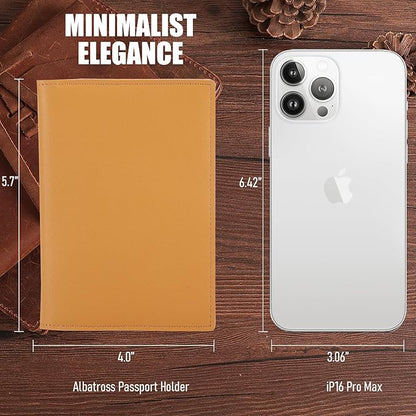 STAR VISTA Albatross Leather Travel Passport Holder, Minimalist Design, Calfskin Leather Case for Women and Men - Slim Passport Wallet, Bifold, RFID Blocking, with AirTag Holder, Honey