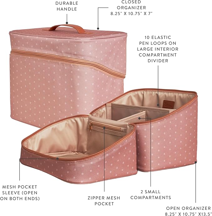 Erin Condren Medium Organizer Case, Multi-Purpose Travel Case with Stylish Terracotta Asterisk Design, Removable Dividers and Sturdy Vegan Leather Handle, Carry Toiletries, Makeup, Jewelry and More