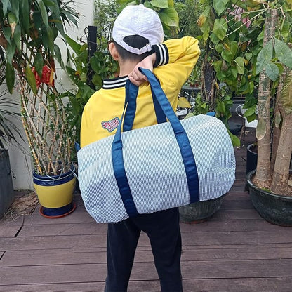 Kids Travel Overnight Bag Seersucker Carry On Lightweight Weekender Duffel Bag for Boys and Girls (Navy) X-large