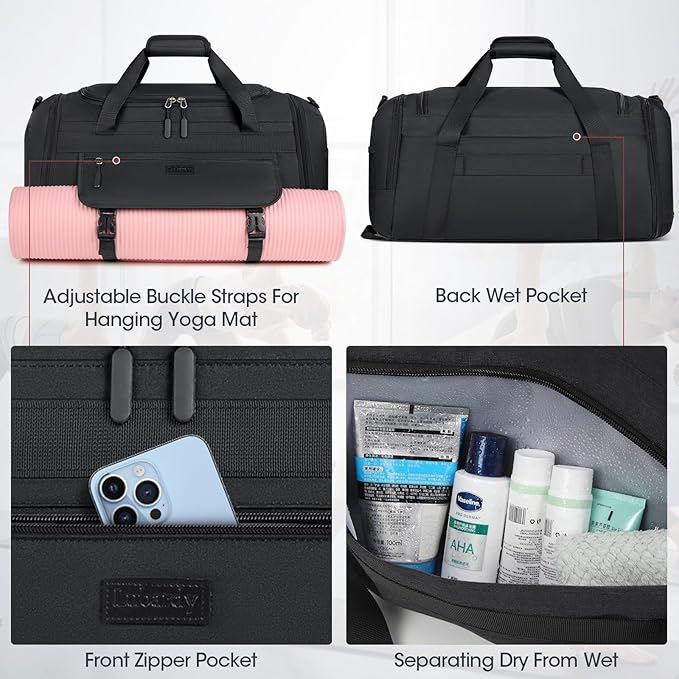 IGOLUMON Gym Bag for Men 40L Sports Duffel Bags Gym Duffle Bag Women with Shoe Compartment & Wet Pocket Water Resistant Travel Duffel Bag Lightweight Weekender Overnight Bag Black