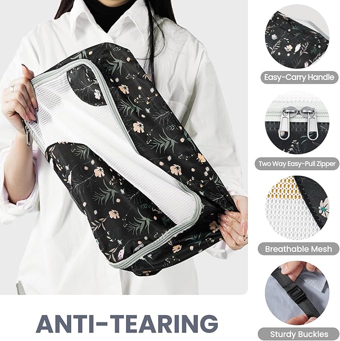 ALL INCLUDED 10 Set Durable Packing Cubes for Suitcases,OlarHike Essentials for Travel,UPGRADED Anti-Tear Stitching, NEW Improved Luggage Packing Organizers for Travel Accessories, Black Flower