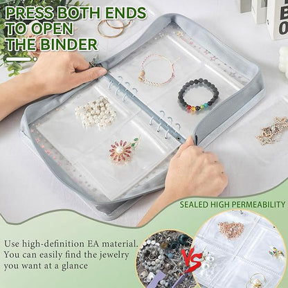 Jewelry Organizer Case Travel Clear Earring Organizer Case Transparent Jewelry Storage Book (Light blue, with 48 Pcs large Jewelry Pouches)