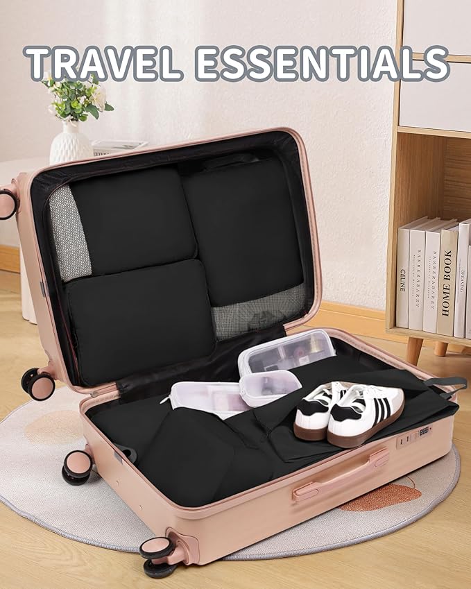 Compression Packing Cubes 11 Set - Expandable Suitcase Organizers, Luggage Bags for Travel Essentials - Black