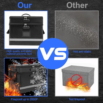 2 Layer File Box with Lock, Portable Document Organizer Box with Handle, Fireproof File Box for Home Office, Legal File Organizer Storage