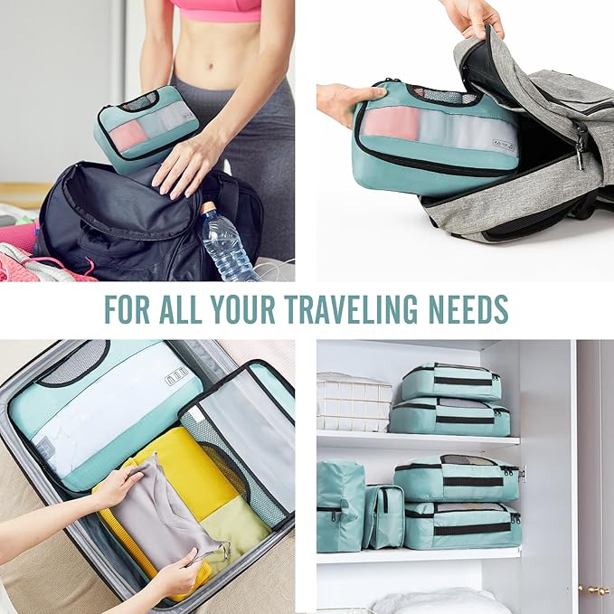 Veken 8 Set Packing Cubes for Travel Essentials, Suitcase Organizer Bags in 4 Sizes, Carry-On Luggage Accessories with Large Laundry & Hanging Toiletry Bag, Must-Have for Airplane, Road Trip & Camping