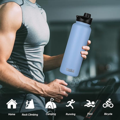 HASLE OUTFITTERS 32 oz Insulated Water Bottle Stainless Steel Double Walled Vacuum Sports Water Bottle with 2 Lids (Straw and Spout Lid) for Gym Camping Hiking(Blue,8)
