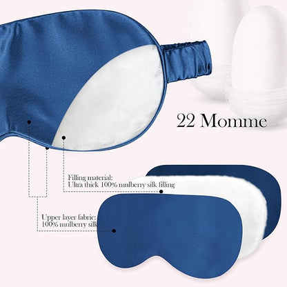 SilkDream 100% Mulberry Silk Sleep Mask Eye Mask for Sleeping 22 Momme Nature 6A Real Silk Gifts for Women&Men Blue