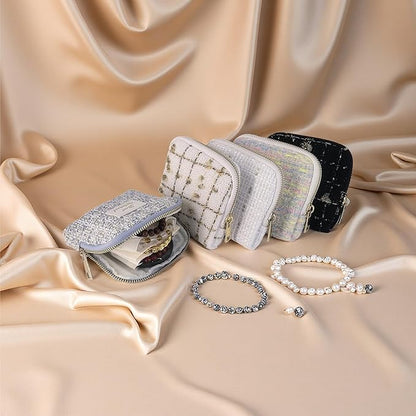 Small Travel Jewelry Case, Soft Tweed Organizer Pouch for Bangle, Bracelets, large Earrings, Beaded necklace, Anti-Scratch & Portable Jewelry Bag Holder for Travel & Everyday Use (Cotton Candy)