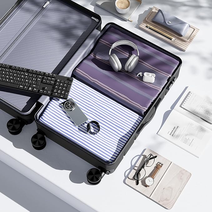 OLIXIS 20 Inch Carry-On Luggage, Hardside Suitcase with Spinner Wheels, Lightweight ABS Hard Shell Travel Luggage, TSA Approved Lock, Expandable Small Suitcase for Business & Travel–Black