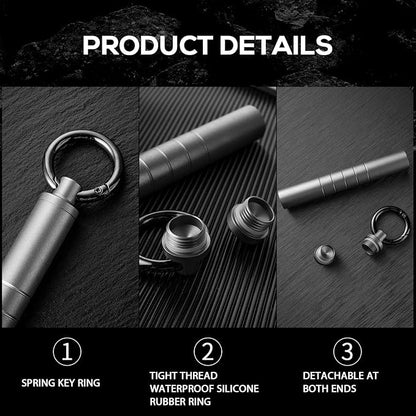 TISUR Small Travel Pill Box,Titanium Keychain Pill Holder Pill Case,Vitamin Organizer Metal Storage Pill Bottle Tube Container Multitool EDC Every Day Carry for Men