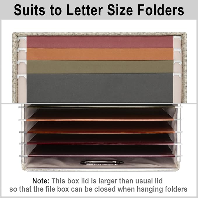4-Pack Modern Minimalist Beige Collapsible Linen File Folder Box Office Document Storage Filing Bin with Lid for Letter Legal Size Hanging Folders