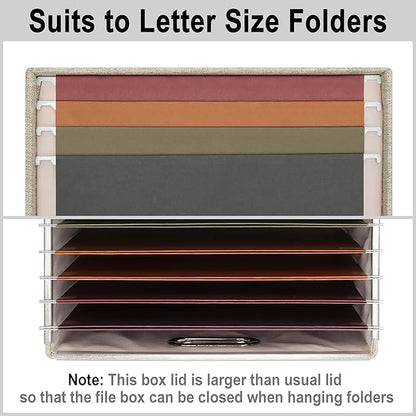 4-Pack Modern Minimalist Beige Collapsible Linen File Folder Box Office Document Storage Filing Bin with Lid for Letter Legal Size Hanging Folders