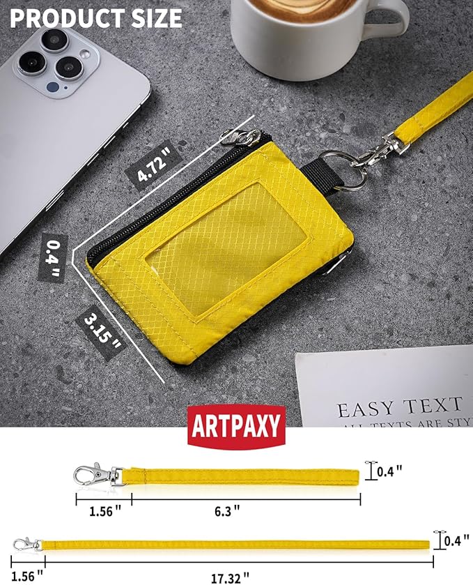 Minimalist Wallet For Mens Womens, Keychain RFID Blocking Zipper Small Wallet with ID Window 2 Lanyards,Water Resistant Travel Cash Card Coin Case Boys Girls