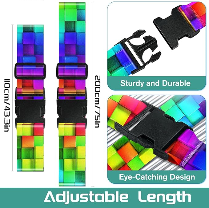 Slohif Luggage Straps for Suitcases Travel Belt Accessories Luggage Connector Identifiers Over Handle with Buckle Unique Nylon Adjustable Strap for Sleeping Bag Car Seat Color Square (2 Pack)