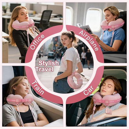 Travel Neck Pillow for Airplane, Super Soft Neck Support Travel Pillow - Lightweight and Stylish Convertible Style - Ergonomic Design for Long Flights, Car, Train & Office Use (Pink)