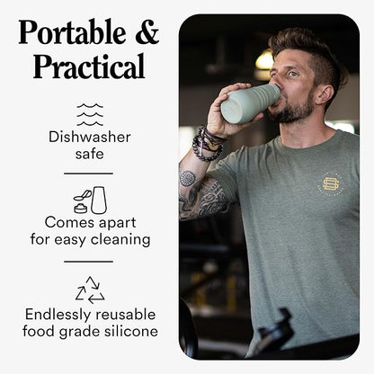 STOJO Collapsible Sports Water Bottle - Leak-Proof Reusable Silicone Travel Cup for Hot & Cold Drinks - Microwave & Dishwasher Safe - AS SEEN ON TODAY SHOW - Parent (Eucalyptus)