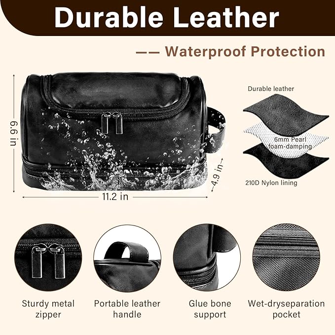 Personalized Leather Toiletry Bag for Men, Gifts for Men, Custom Mens Toiletries Travel Kit, Customize Shaving Bags, Men's Gift Ideas for Christmas, Anniversary, Birthday, Dad, Grandpa, Lover