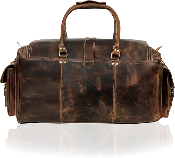 Large Italian Leather Duffle Travel Weekender Overnight Sports Duffel Bags For Men And Women- 22 Inch