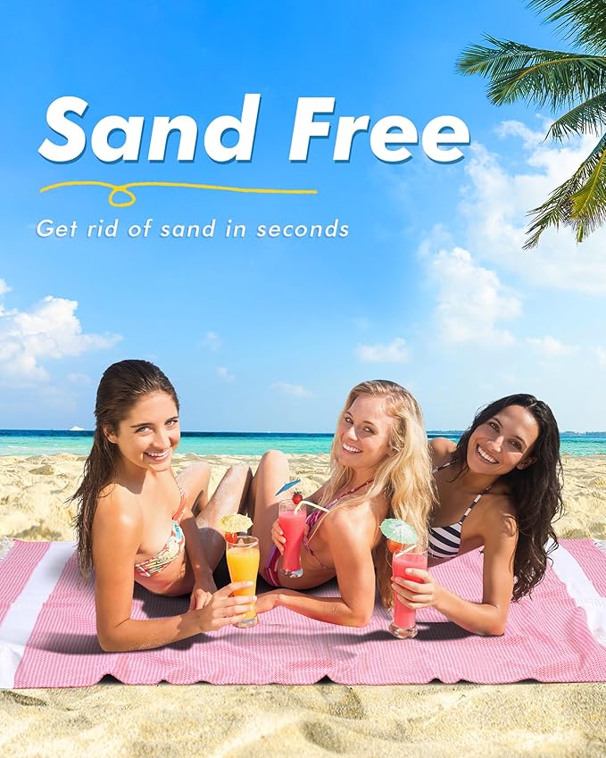 Genovega 2 Packs Oversized Turkish Beach Towels 74"x38" Thin Quick Dry Sand Free Pool Swim Bathing Towel Extra Large Blanket Adult Travel Essentials Accessories Summer Vacation Blue Pink Dot