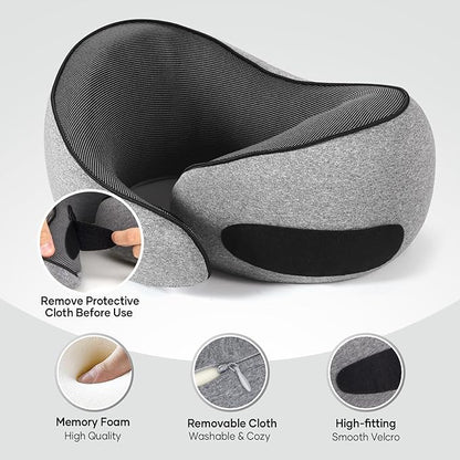 NOCRLG Travel Pillow, Travel Neck Pillow for Airplanes Car, 100% Pure Memory Foam Travel Pillow, Sleeping Essentials for Long Flight 360° Head Support Degree Comfort and Breathability
