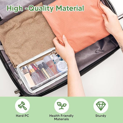 2 Pcs Clear Hard Zipper Case, Hard PC Plastic Cosmetic Travel Bag, Portable Travel Organizer Bins, Durable Makeup Bags for Toy Storage, Pencil Case(White Zipper)