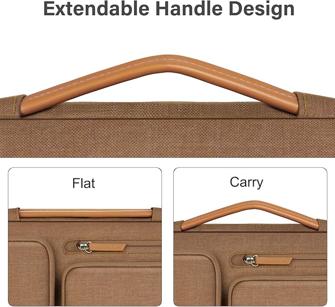 MOSISO 360 Protective Laptop Shoulder Bag,15-15.6 inch Computer Bags Compatible with MacBook Pro 16 inch, HP, Dell, Lenovo, Asus Notebook,Side Open Messenger Bag with 4 Zipper Pockets, Mocha