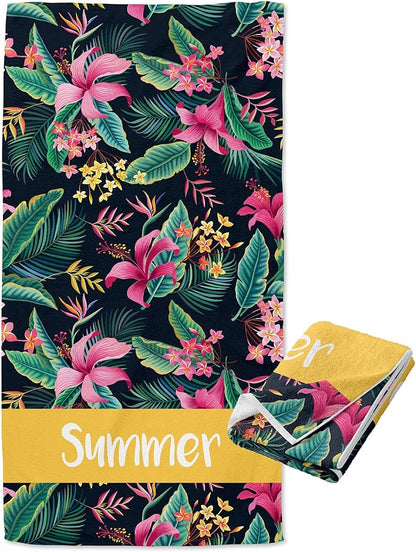 Ships Next Day - Personalized Beach Towel for Kids & Adults - Printed in USA - Custom Towels with Picture and Text - Quick Dry Pool Towels - Cotton/Poly Blend - 30" x 60" - Tropical Hawaiian