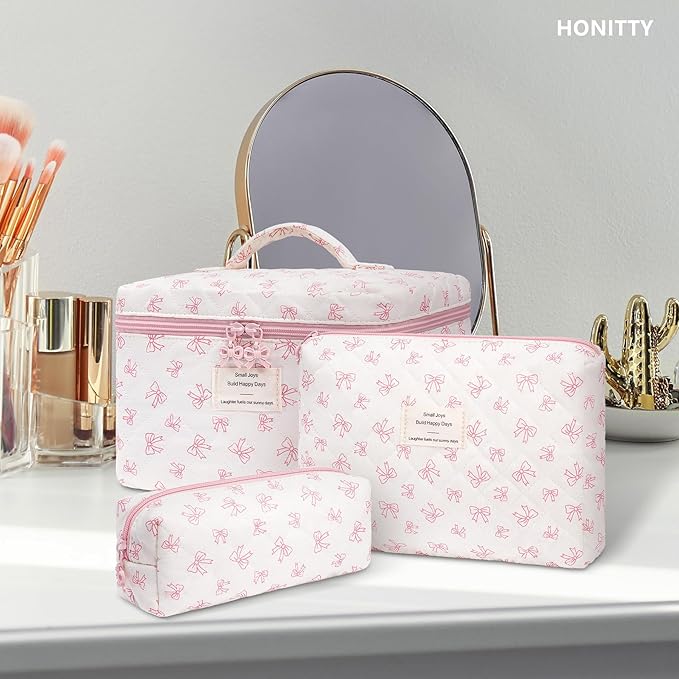 Makeup Bag,Quilted Cosmetic Bags,Large Floral Make Up Organize bag,Makeup Bag Set for Women,Flower Travel Toiletry Bag