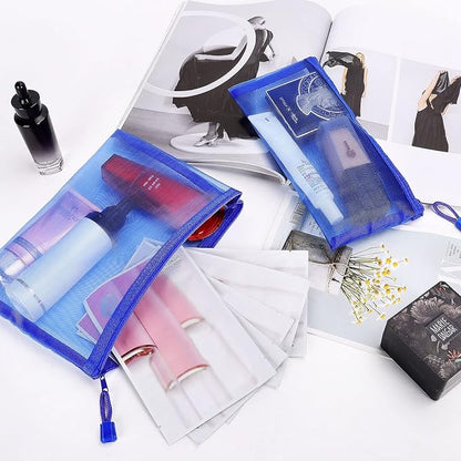 12 Pieces Zipper Nylon Mesh Pouch, Mesh Cosmetic Bags Makeup Bags Pencil Case, Multipurpose Travel Bags for Cosmetic School Office Supplies and Travel Accessories (Blue, A5) (WB06)