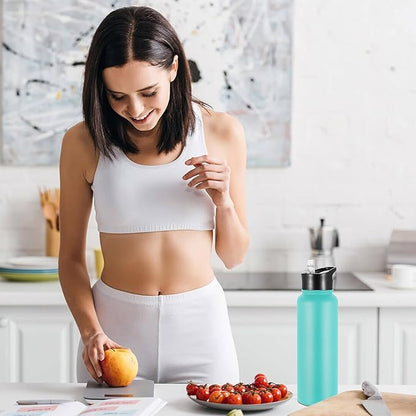 VEGOND 40 oz Insulated Water Bottle Stainless Steel Metal Water Bottles with Leak Proof Straw Lid & Spout Lid, Wide Mouth Double Walled Vacuum Travel Sports Bottle, Mint Green