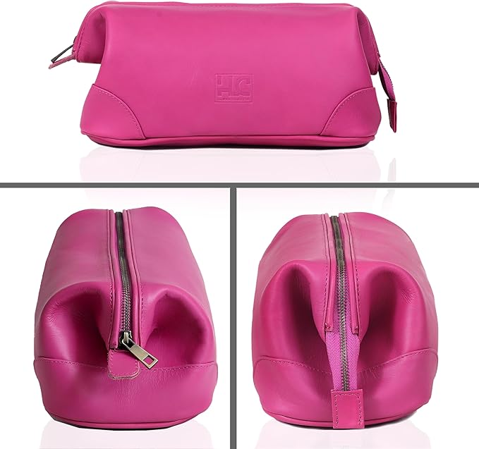 HLC Leather Toiletry Bag - Best Gift for Men - Premium Genuine Leather Dopp Kit Shaving Kit Organizer Travel Kit Pouch Bag - Large Size