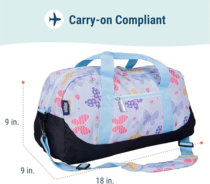 Wildkin Kids Overnighter Duffel Bag – Carry-On Size, Ideal for School & Sleepovers – Butterfly Garden