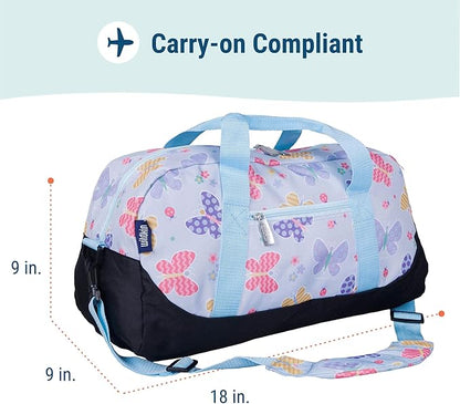 Wildkin Kids Overnighter Duffel Bag – Carry-On Size, Ideal for School & Sleepovers – Butterfly Garden