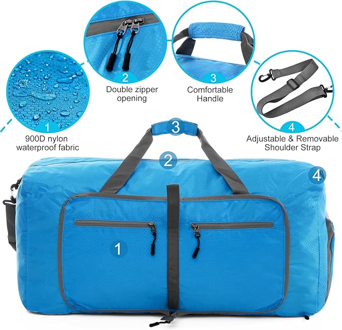 Felipe Varela Duffle Bag with Shoes Compartment and Adjustable Strap,Foldable Travel Duffel Bags for Men Women,Waterproof Duffel Bags