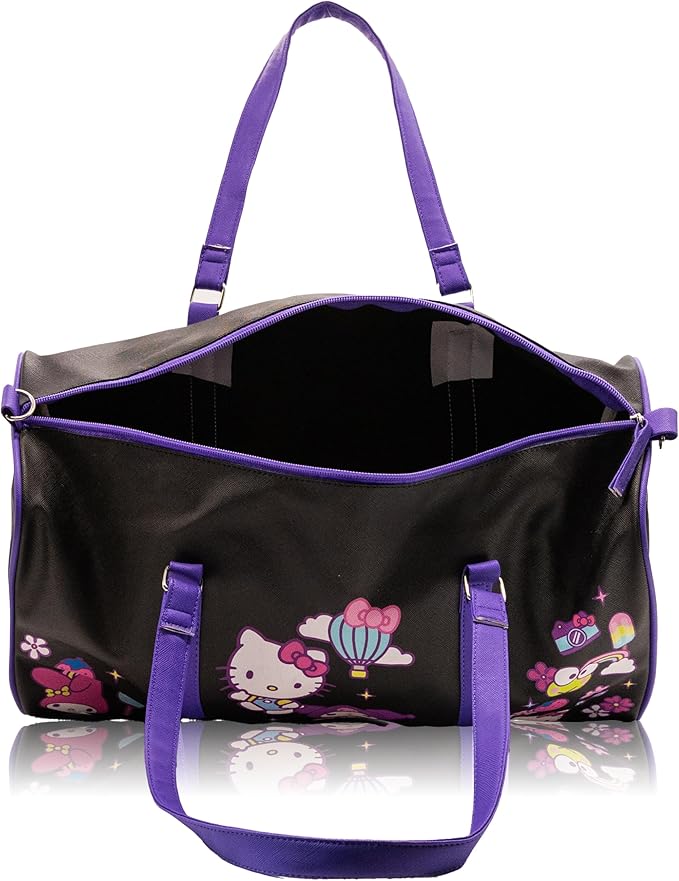 Sanrio Hello Kitty & Friends Kuromi Mini Duffle Bag for Girls | Small Travel Bag with Kuromi | Lightweight Overnight Bag for Kids & Teens | Adjustable Shoulder Strap | Ages 3+