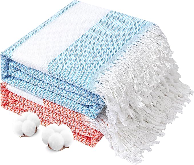 Genovega 2 Packs Oversized Turkish Beach Towels 74"x38" Thin Quick Dry Sand Free Pool Swim Bathing Towel Extra Large Blanket Adult Travel Essentials Accessories Summer Vacation Blue Pink Dot