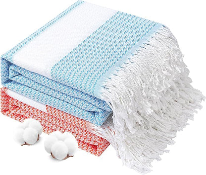 Genovega 2 Packs Oversized Turkish Beach Towels 74"x38" Thin Quick Dry Sand Free Pool Swim Bathing Towel Extra Large Blanket Adult Travel Essentials Accessories Summer Vacation Blue Pink Dot