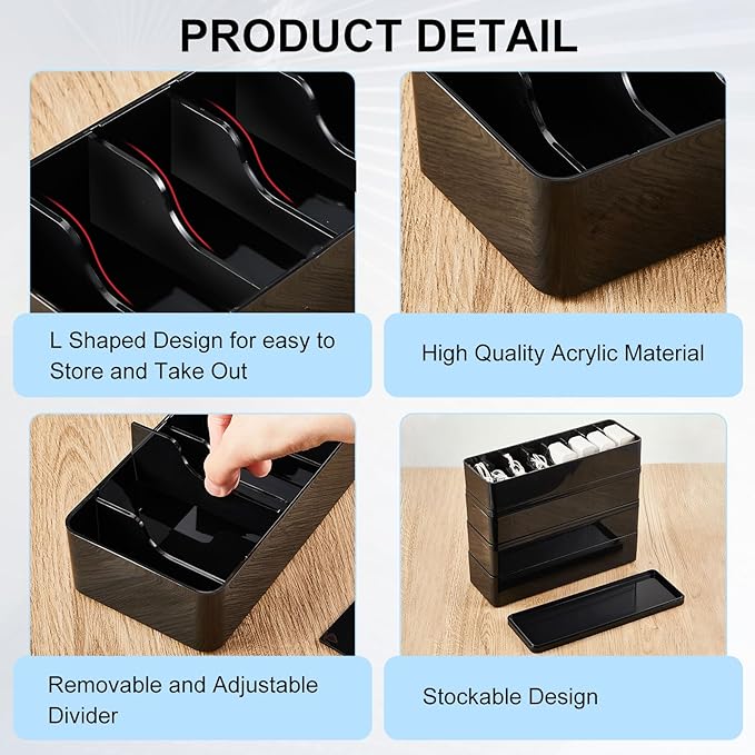 Tatuo 4 Pcs Cable Organizer Box with Wire Ties, Plastic Cord Storage Box with Lid, Electronics Organizer for Home Office Desk Organizers and Accessories (Black)