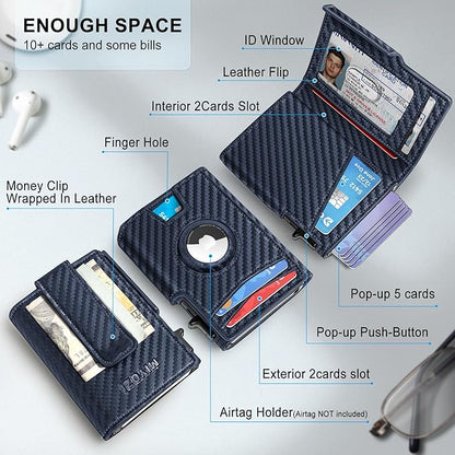 Airtag Wallet for Men,with Money Clip 10 Cards Metal Case Smart Slim Pop Up Credit Card Holder Flip with Magnetic Closure RFID Blocking wallet with Gift Box