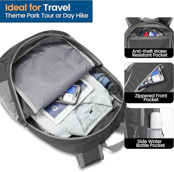 ZOMAKE Ultra Lightweight Packable Backpack 25L, Foldable Hiking Backpacks Water Resistant Small Folding Daypack for Travel(Dusty grey)