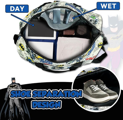 BATMAN Travel Duffel Bag with Black and White Graphic Design, Spacious Interior, Durable Material, Adjustable Shoulder Strap, and Convenient Carry Handles for Stylish Travel