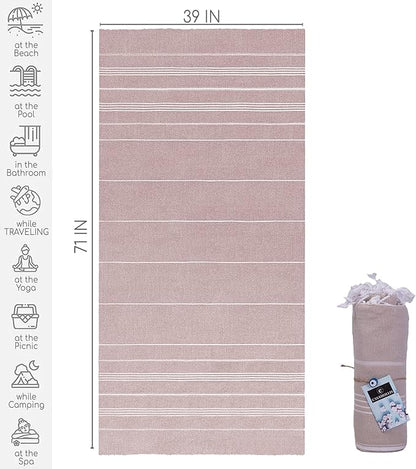 Turkish Beach Towel, Prewashed, 100% Cotton, Soft, Absorbent, Quick Dry, Sand Free Large Oversize Beach Towels for Bathroom Camping Yoga Gym Pool Travel Size 39x71 Inches (Beige)