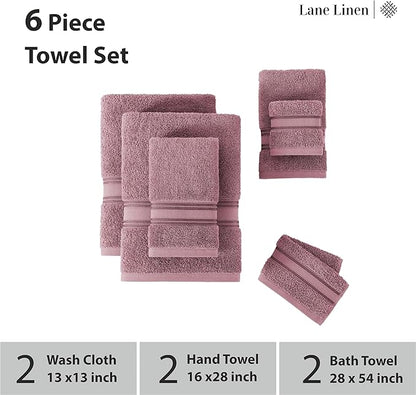 LANE LINEN Luxury Bath Towel Set - 6 Piece Set, 100% Cotton Bathroom Towels, Zero Twist, Quick Dry Shower Towels, Absorbent Towel, 2 Bath, 2 Hand, 2 Wash Cloths - Wishful Mauve