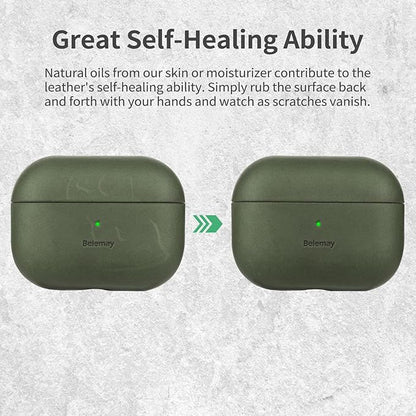 Belemay Handcrafted Crazy Horse Leather Case for AirPods Pro 3rd Gen (2025), Vintage Aesthetic, Two-Tone Effect, Unique Patina, Compatible with MagSafe, Compatible with Airpods Pro 3, Sunset Tan