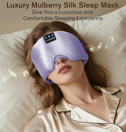 LC-dolida Luxurious Silk Soft Sleep Mask, Sleep Headphones with Bluetooth 5.4 for Side Sleeper, Total Blackout Eye Sleeping Mask for Women and Men, Ideal Gift for Restful Sleep, Travel(Light Purple)