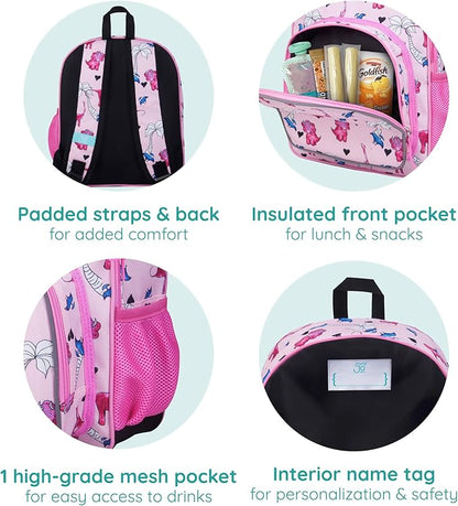 Wildkin JumpOff Jo 12-inch Kids Backpack – Lightweight, Durable Toddler Bag - Pink Dino
